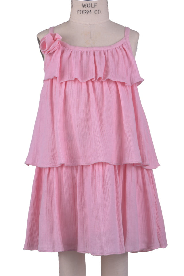 544PI- Pink Ruffle Tier Dress