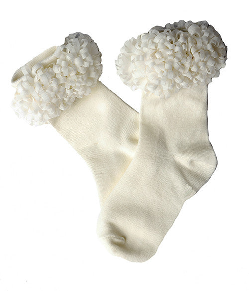 #201 Ivory Pom Socks
